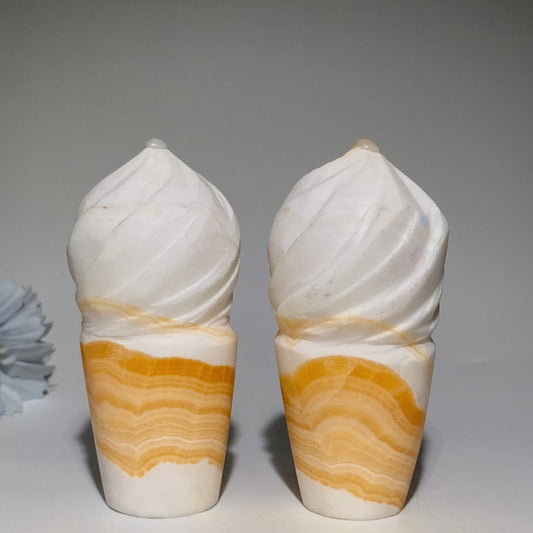 3.7"-6.2" Orange Calcite Ice Cream Cone Carvings Bulk Wholesale