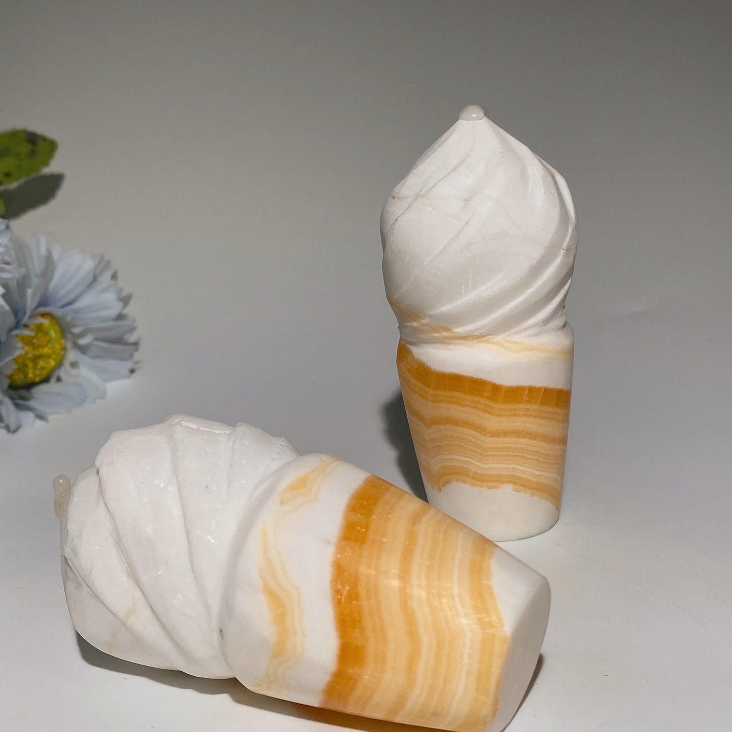 3.7"-6.2" Orange Calcite Ice Cream Cone Carvings Bulk Wholesale