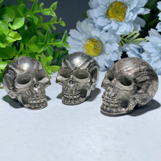 1.7" Pyrite Skull Carvings Bulk Wholesale
