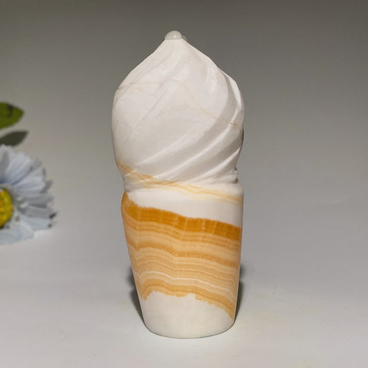 3.7"-6.2" Orange Calcite Ice Cream Cone Carvings Bulk Wholesale