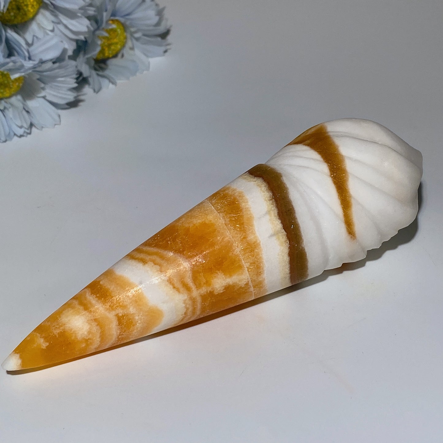 3.7"-6.2" Orange Calcite Ice Cream Cone Carvings Bulk Wholesale