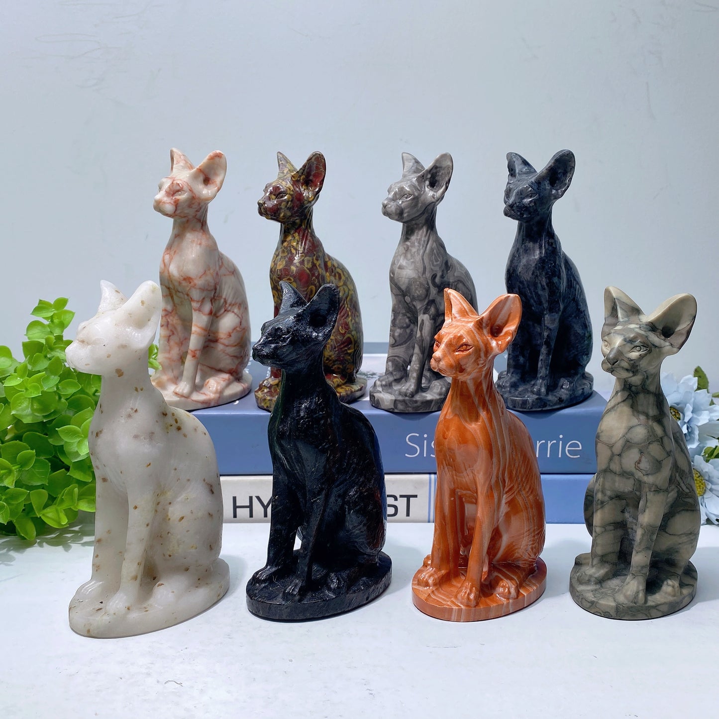 5.9" Mixed Crystal Cat Carvings Bulk Wholesale