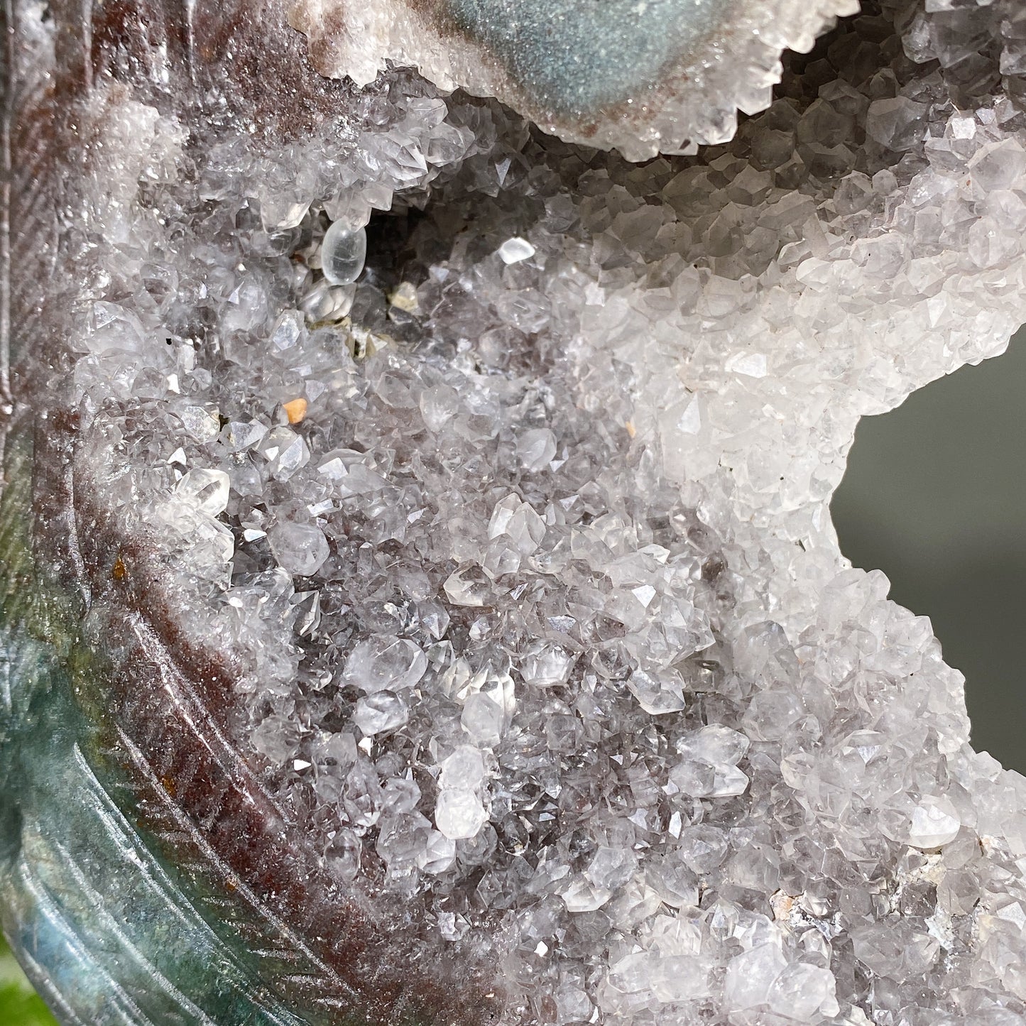 Large Unique Ocean Jasper Druzy Quartz Skull Heart Carving with Stand Crystal Healing Bulk Wholesale