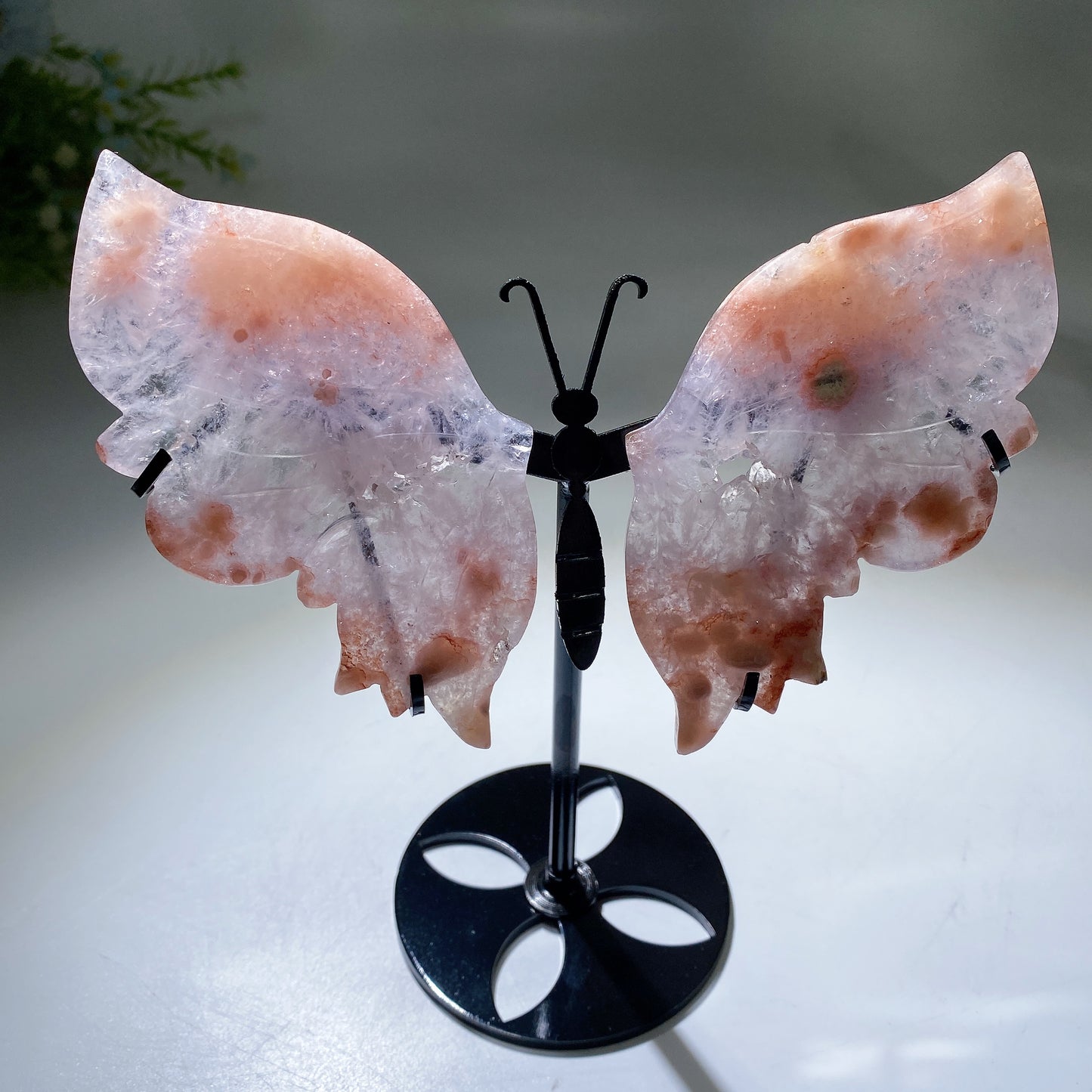 Pink Amethyst Flower Agate Butterfly Wings Carving with Stand Crystal Healing Bulk Wholesale