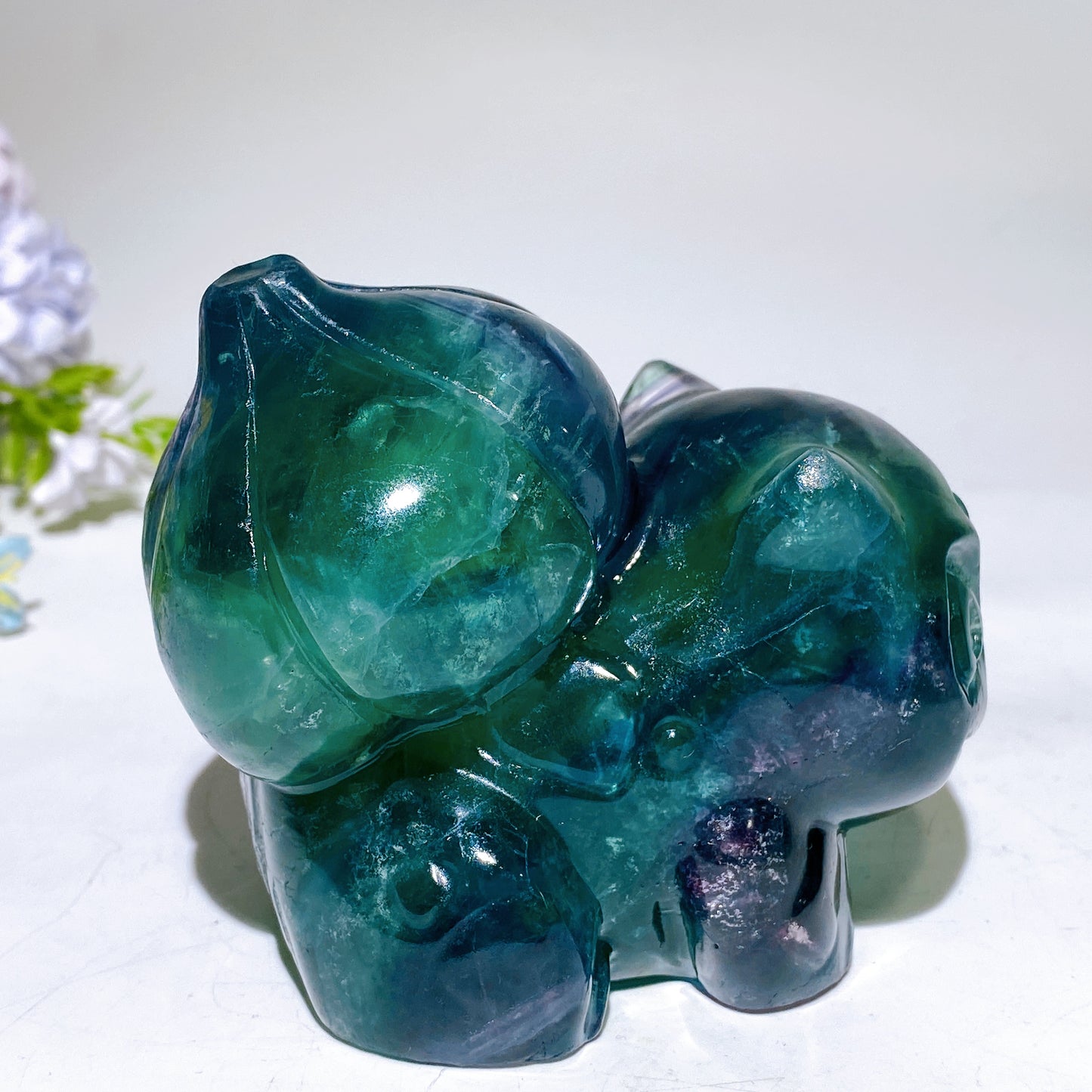 3.7" Rainbow Fluorite Bulbasaur Carving Crystal Healing Bulk Wholesale