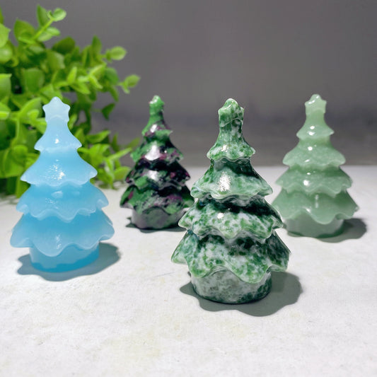 2.35" Mixed Crystal Christmas Tree Carvings Crystal Healing Bulk Wholesale