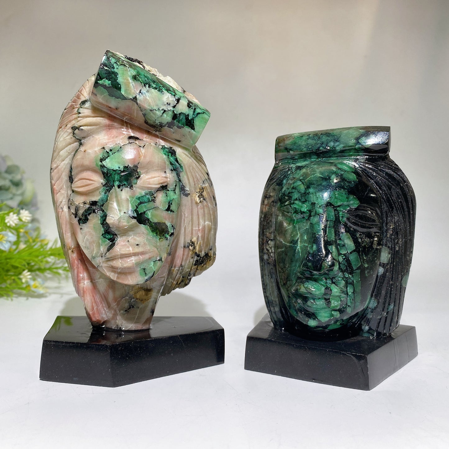 Natural Emerald Unique Face Carving Crystal Healing Bulk Wholesale