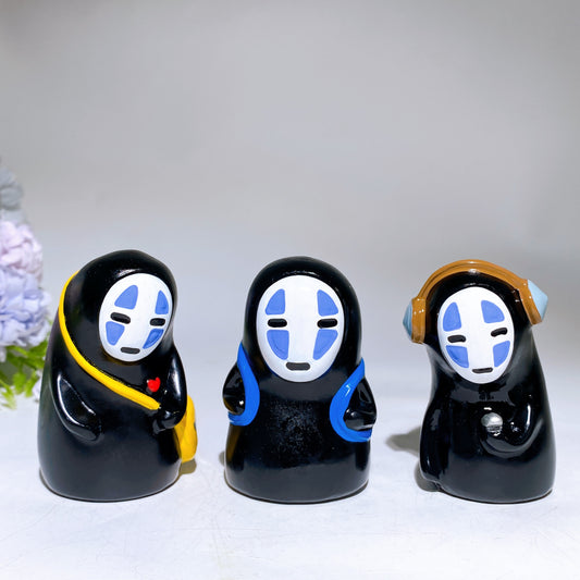 7cm Black Obsidian No-face Carving with Painting Crystal Healing Bulk Wholesale