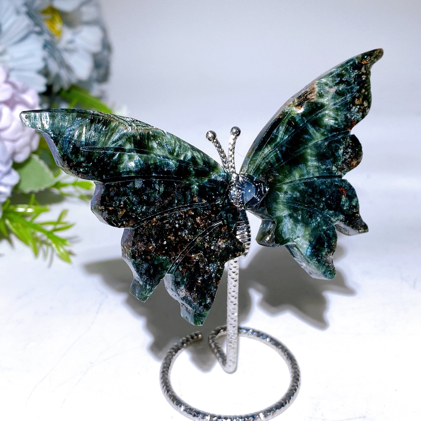 3.7" Seraphinite Butterfly Wings Carving with Stand Crystal Healing Bulk Wholesale