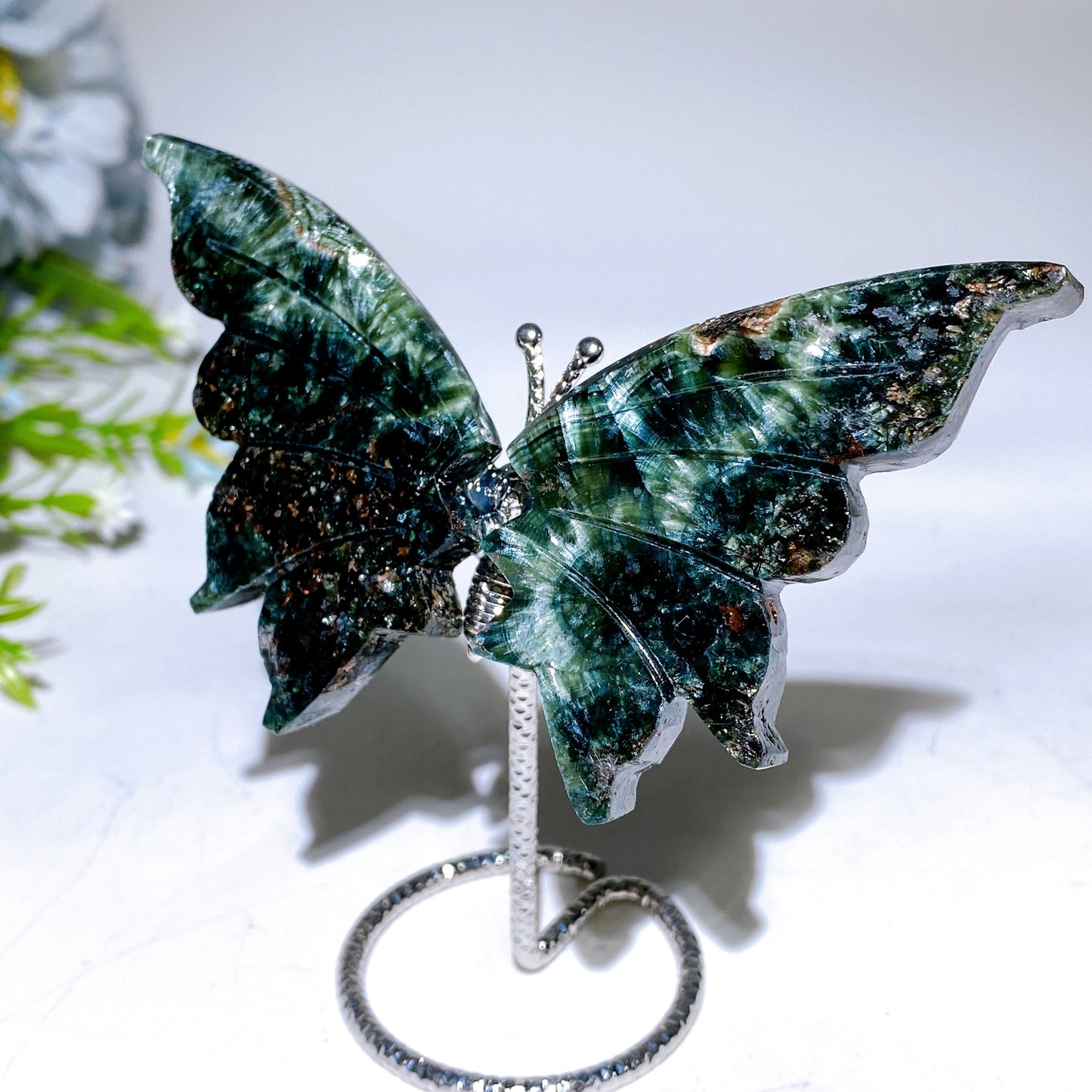 3.7" Seraphinite Butterfly Wings Carving with Stand Crystal Healing Bulk Wholesale