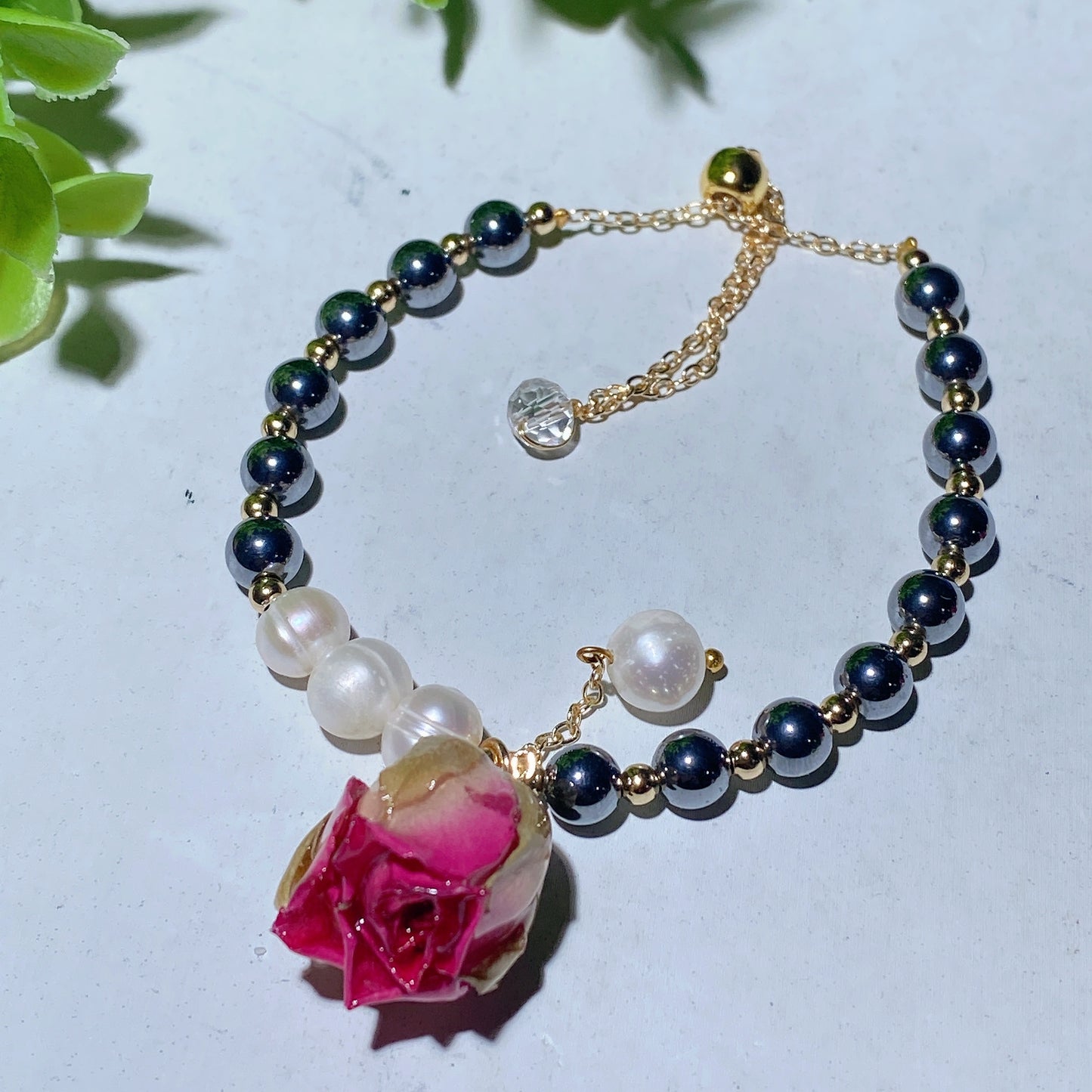 Mixed Crystal Pearl Rose Flower Adjustable Bracelet Bulk Wholesale