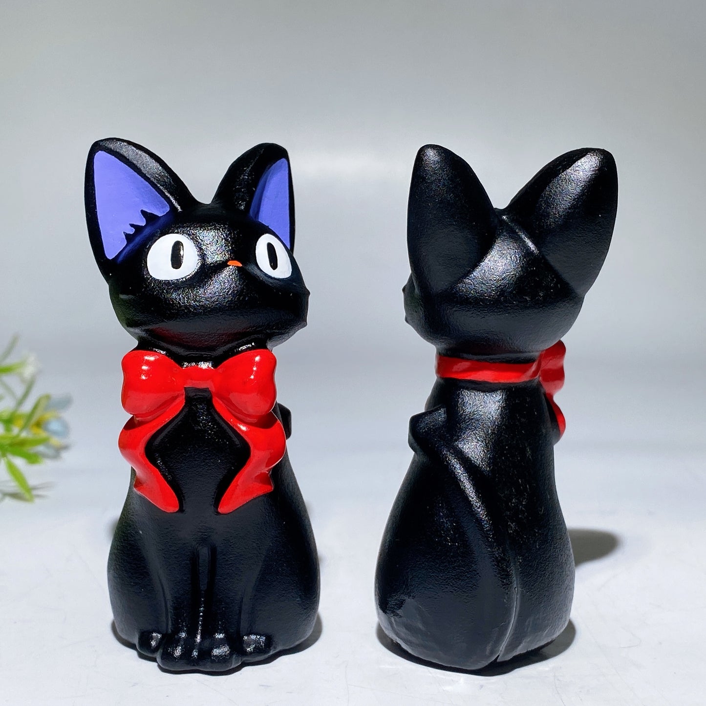 3.2" Black Obsidian Cat Carving with Painting Crystal Healing Bulk Wholesale