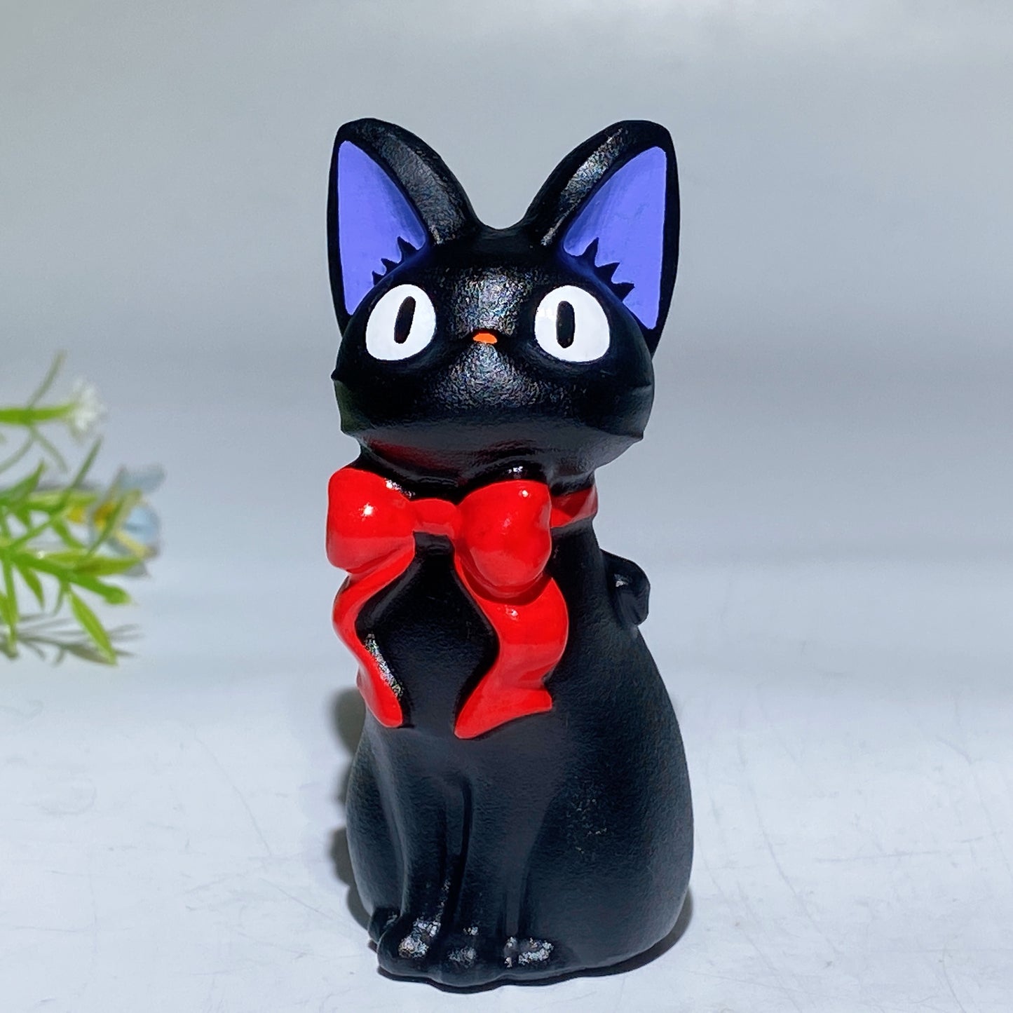 3.2" Black Obsidian Cat Carving with Painting Crystal Healing Bulk Wholesale