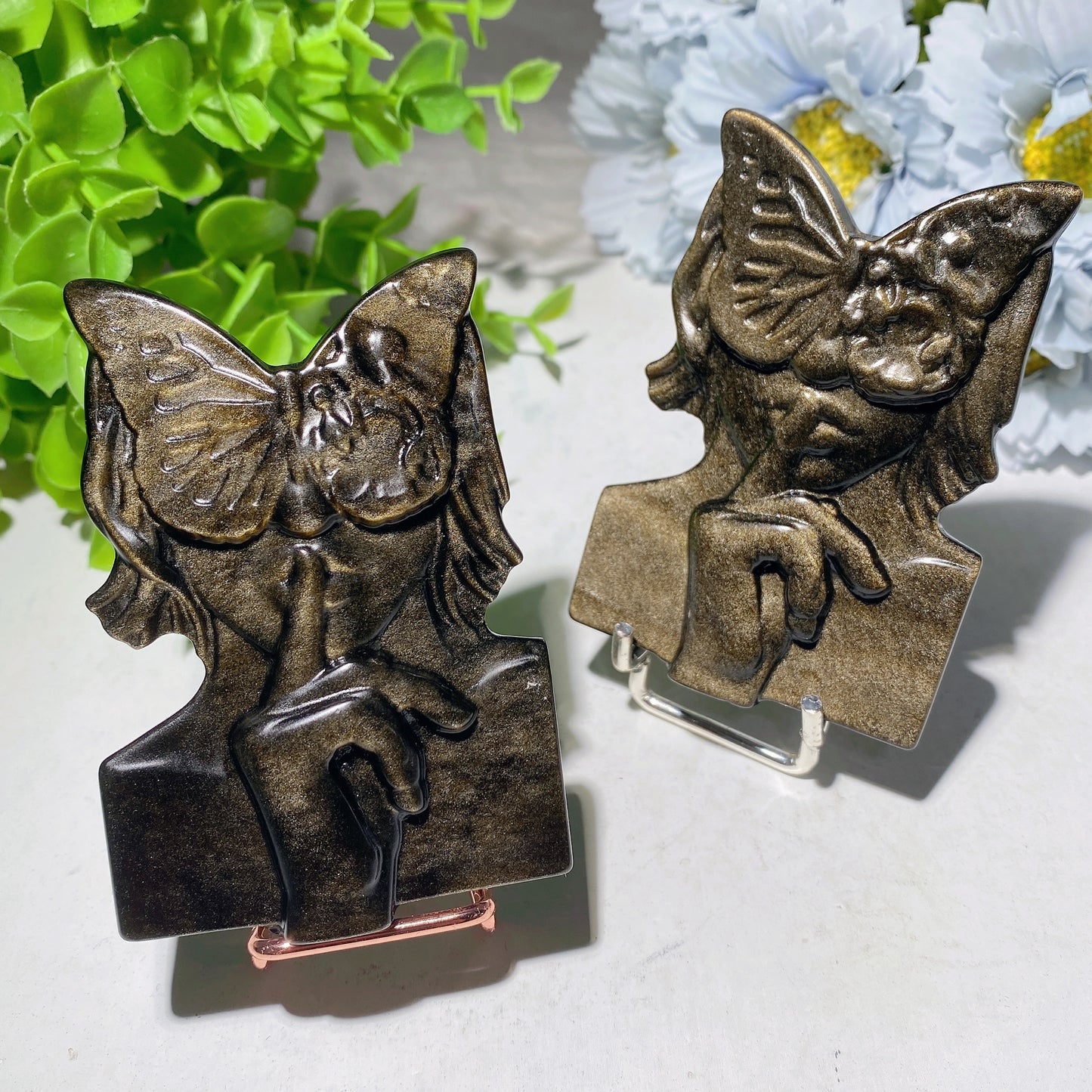 3.2" Golden Obsidian Butterfly Fairy Carvings Bulk Wholesale