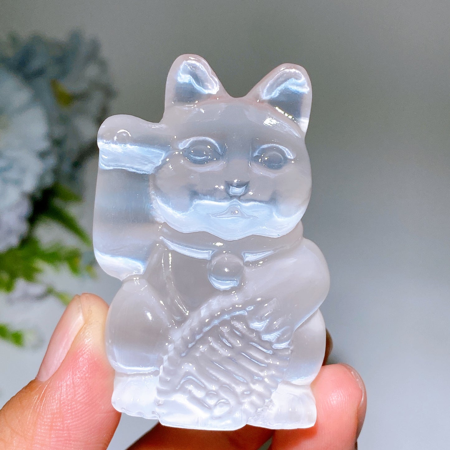 2.3" Selenite Maneki-neko Carving Crystal Healing Bulk Wholesale
