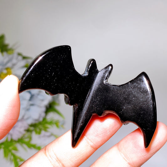 2.7" Black Obsidian Bat Carving Crystal Healing Bulk Wholesale
