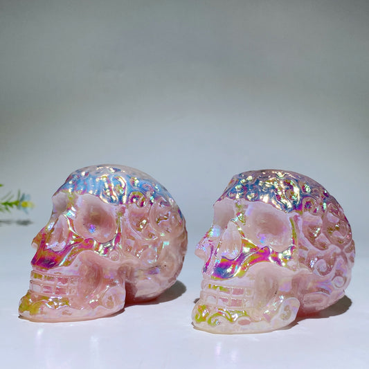3.2" Aura Rose Quartz Skull Carving Crystal Healing Bulk Wholesale