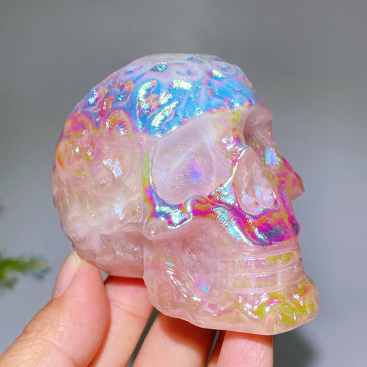 3.2" Aura Rose Quartz Skull Carving Crystal Healing Bulk Wholesale