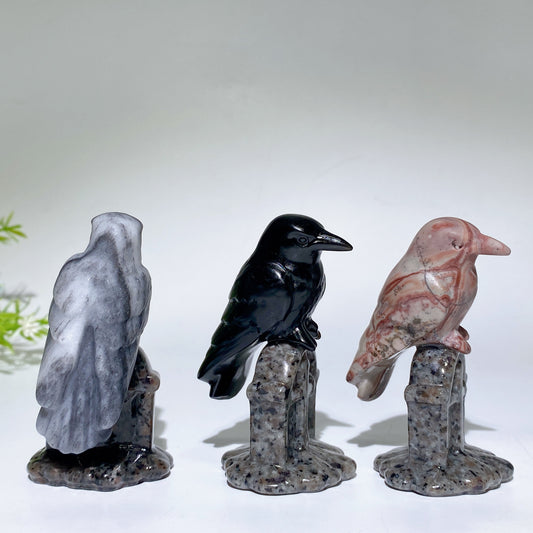 3.1" Crystal Raven on Yooperlite Tombstone Carving Crystal Healing Bulk Wholesale