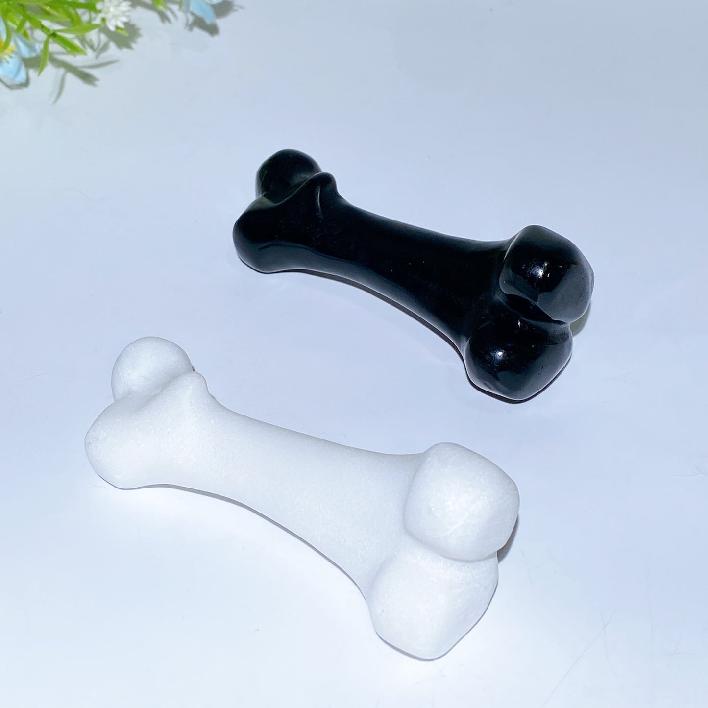 4.0" White Jade BlackObsidian Bones Carving Crystal Healing Bulk Wholesale