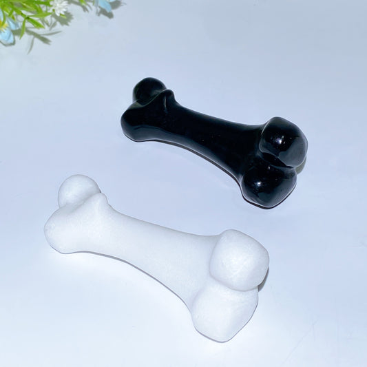 4.0" White Jade BlackObsidian Bones Carving Crystal Healing Bulk Wholesale