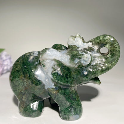 4.0" Fluorite Moss Agate Elephant Carvings Bulk Wholesale