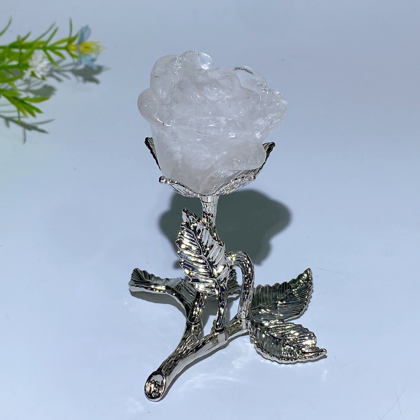 75mm Crystal Flower with Silver Metal Stem Free Form Crystal Healing Bulk Wholesale
