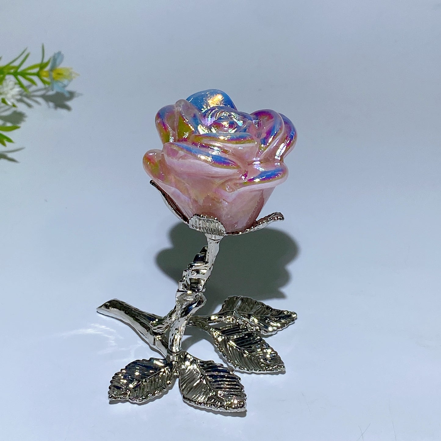 75mm Crystal Flower with Silver Metal Stem Free Form Crystal Healing Bulk Wholesale