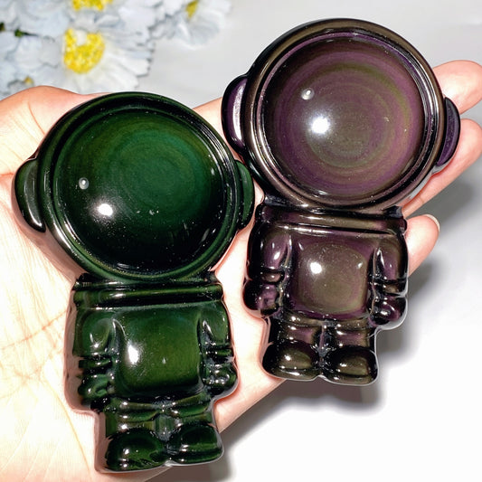 3.7" Rainbow Obsidian Spaceman Carvings Bulk Wholesale