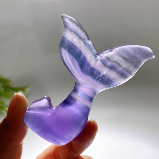 3.2" Purple Fluorite Fish Tail Carving Crystal Healing Bulk Wholesale