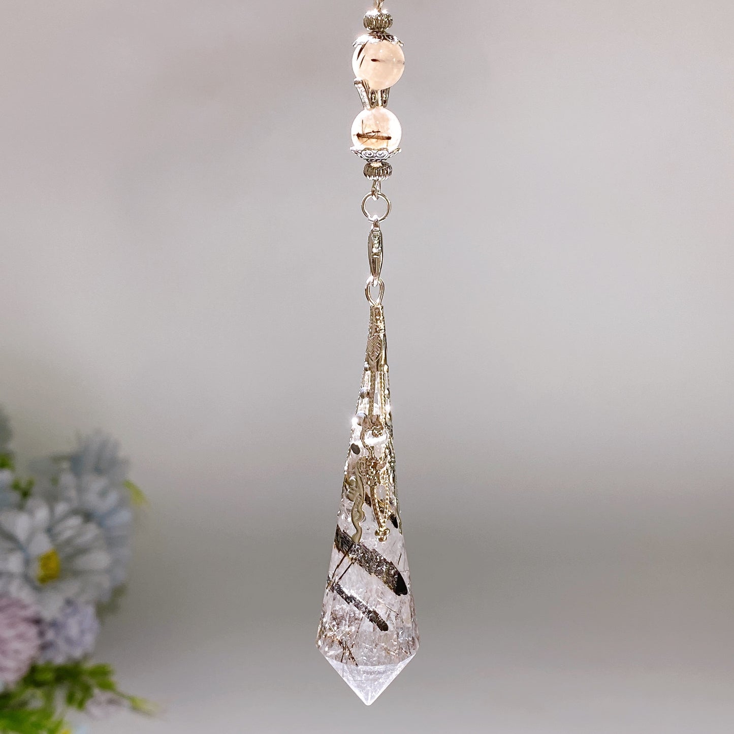 32cm Black Tourmaline in Quartz Pendulum Crystal healing Bulk Wholesale