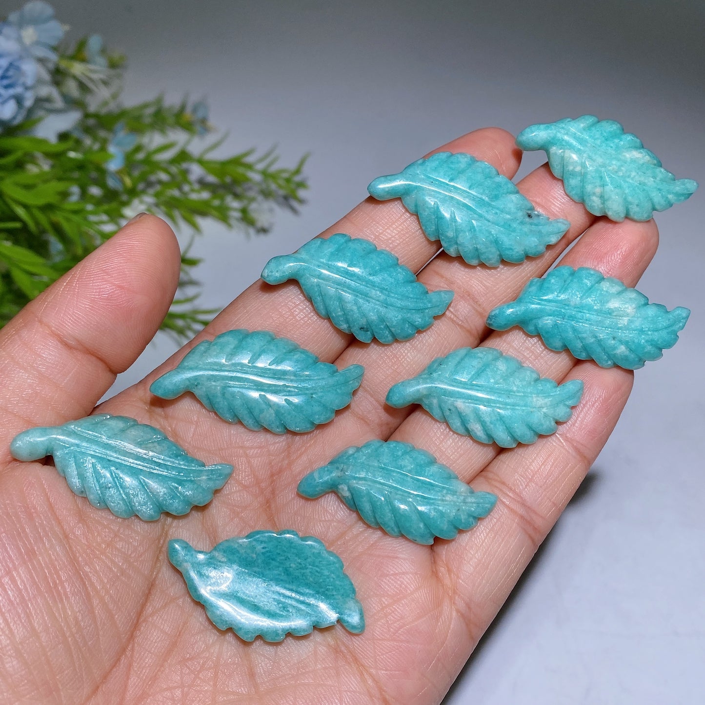 1.5" Amazonite Leaf Carving Crystal Healing Bulk Wholesale