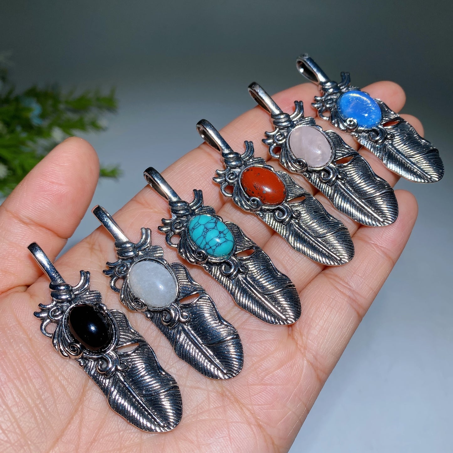 Crystal Metal Feather Pendant Crystal Healing Bulk Wholesale