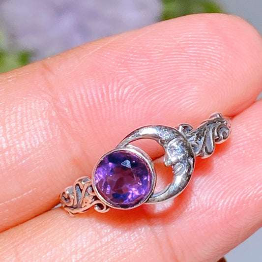 Sterling Silver Amethyst Moon Ring Crystal Healing Bulk Wholesale