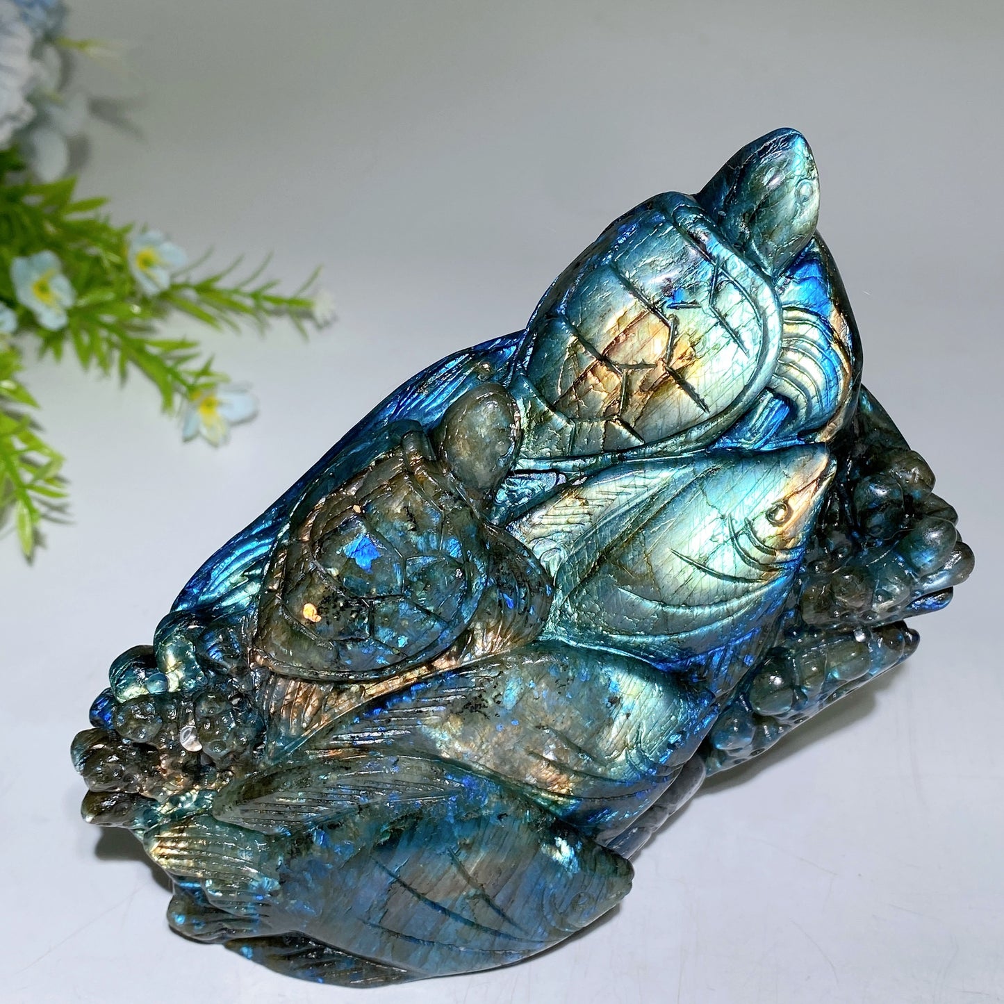 Unique Labradorite Ocean Coral Fish Carving Crystal Healing Bulk Wholesale
