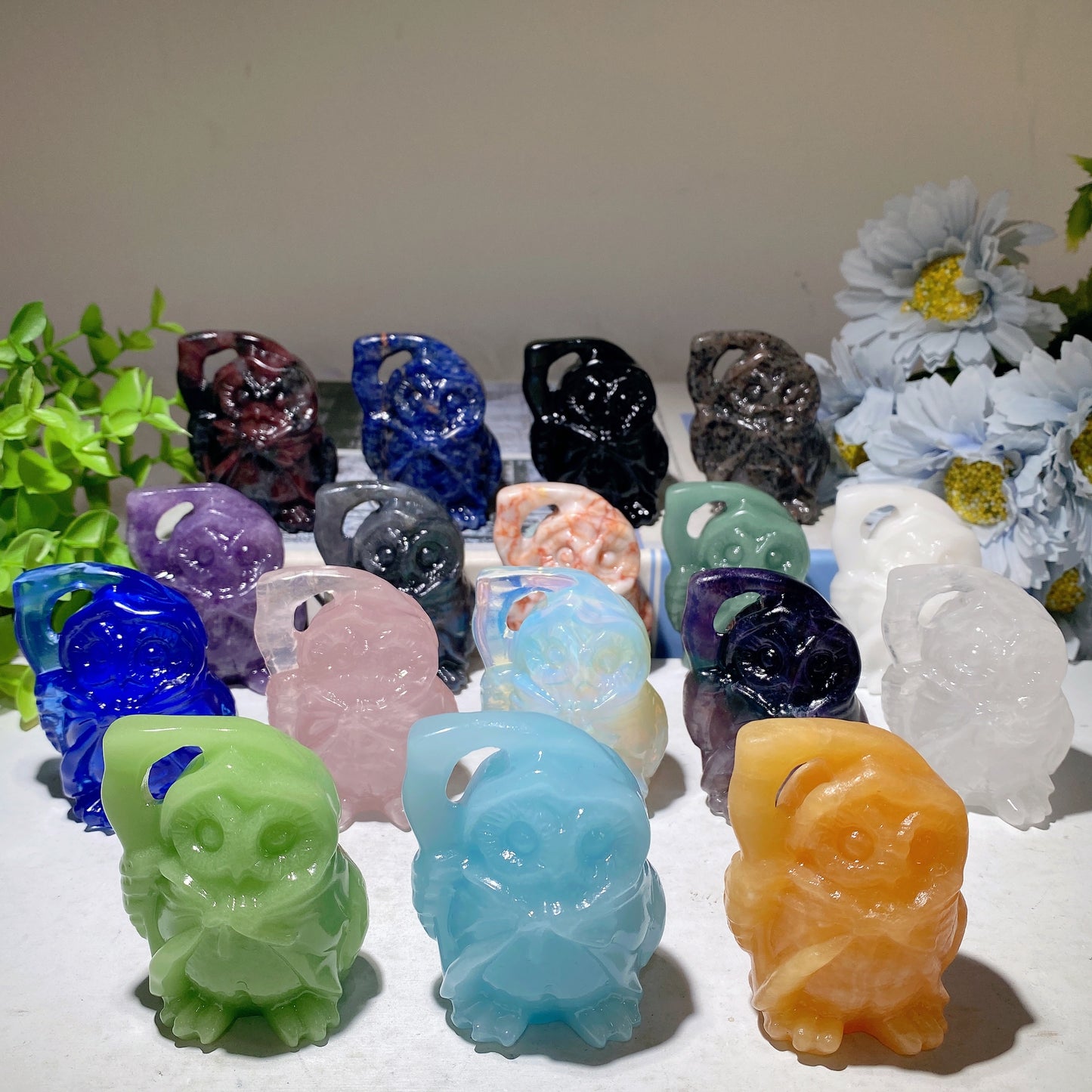 2.3" Mixed Crystal The Death Owl Carvings Bulk Wholesale