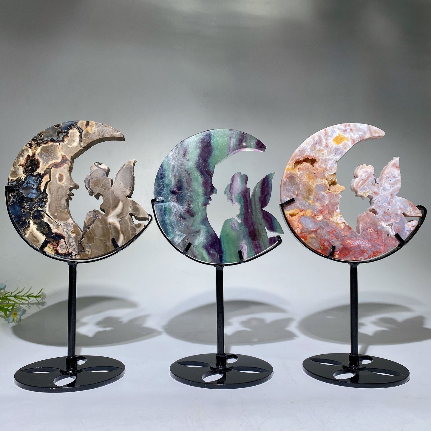 Crystal Fairy Moon Face Carving with Stand Crystal Healing Bulk Wholesale