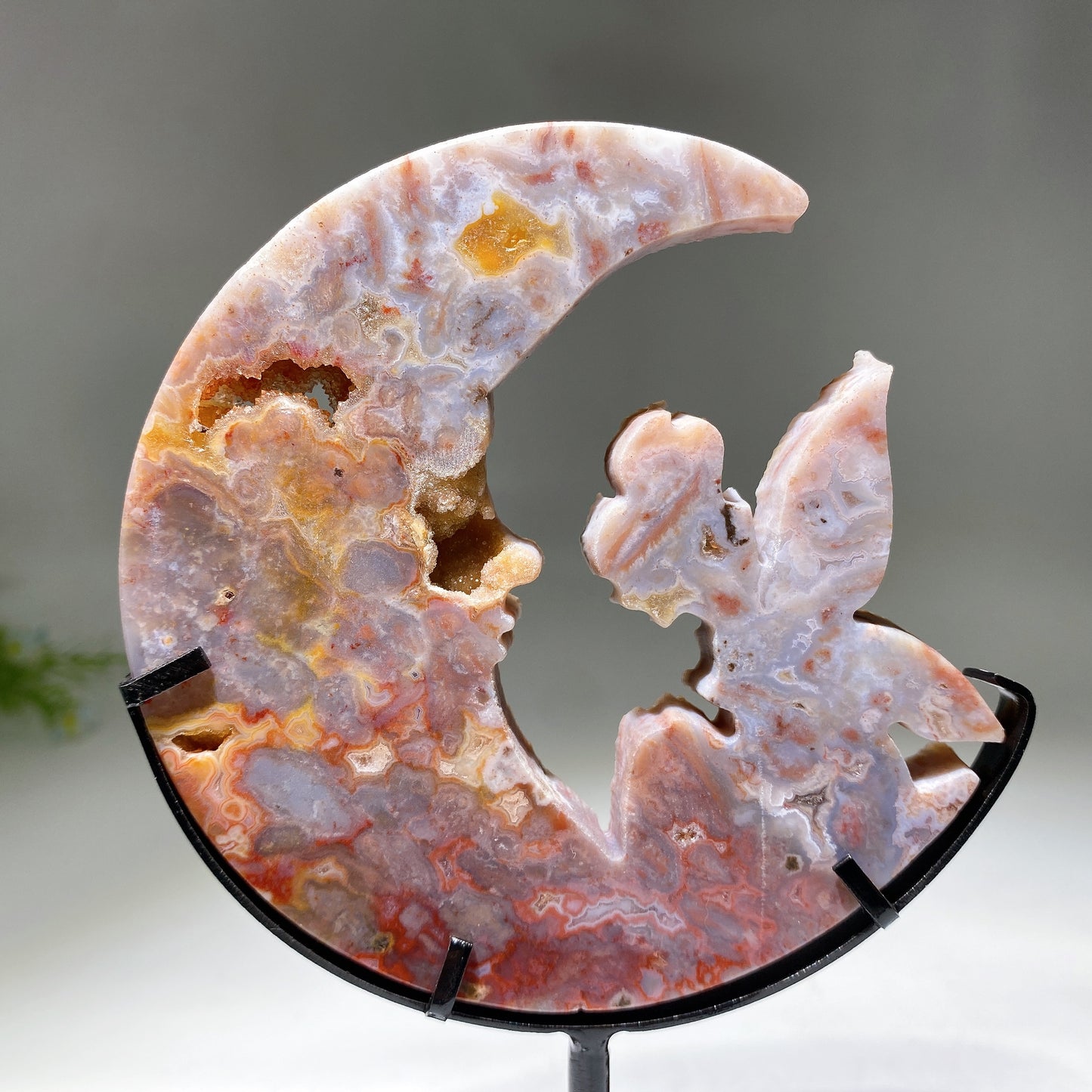 Crystal Fairy Moon Face Carving with Stand Crystal Healing Bulk Wholesale