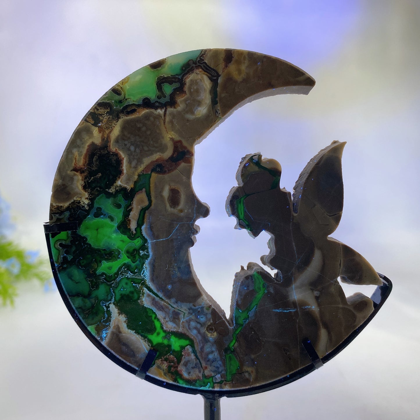 Crystal Fairy Moon Face Carving with Stand Crystal Healing Bulk Wholesale
