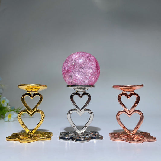 5cm Metal Double Heart Decor Stand Crystal Healing Bulk Wholesale