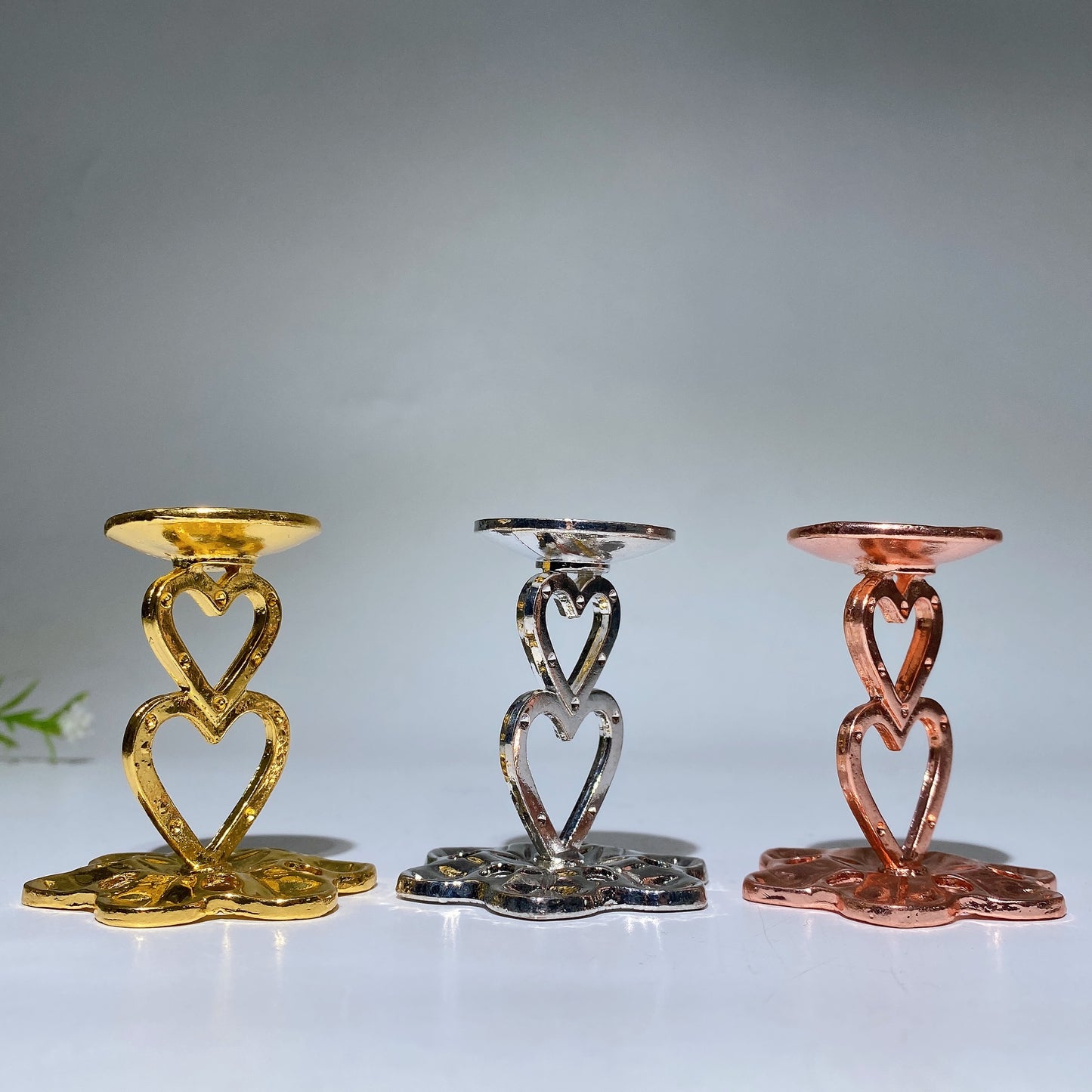 5cm Metal Double Heart Decor Stand Crystal Healing Bulk Wholesale