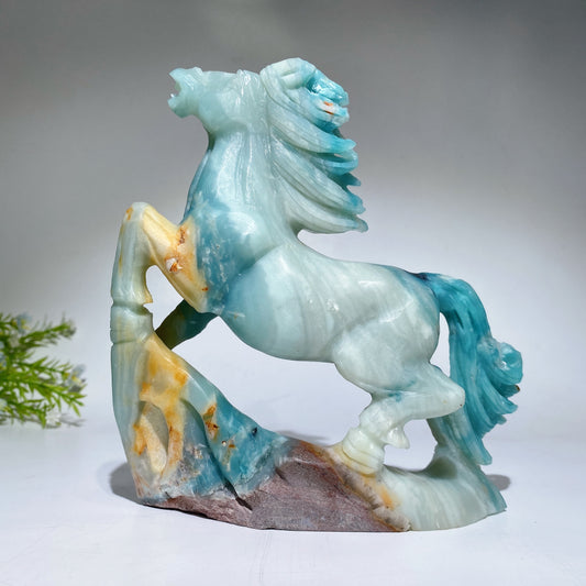 17cm Unique Caribbean Calcite Sky Blue Horse Carving Crystal Healing Bulk Wholesale