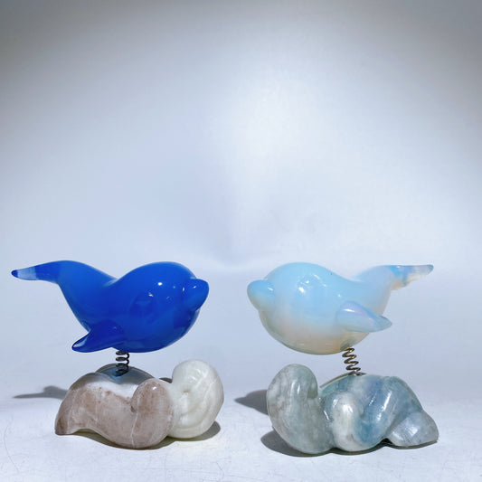 2.9" Crystal Dolphin Carving with Jade Base Crystal Healing Bulk Wholesale