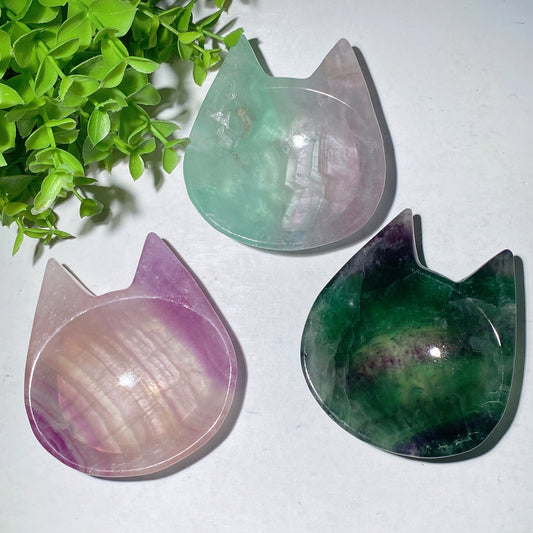 3.0"-3.5" Fluorite Cat Mickey Flower Shape Bowl Carvings Bulk Wholesale