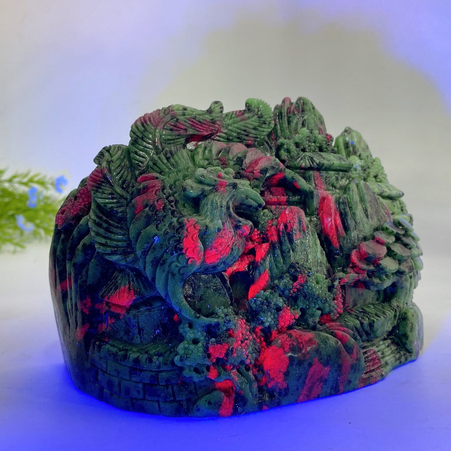 17cm Unique UV Reactive Ruby In Zoisite Phoenix Mountain Carving Free Form Crystal Healing Bulk Wholesale