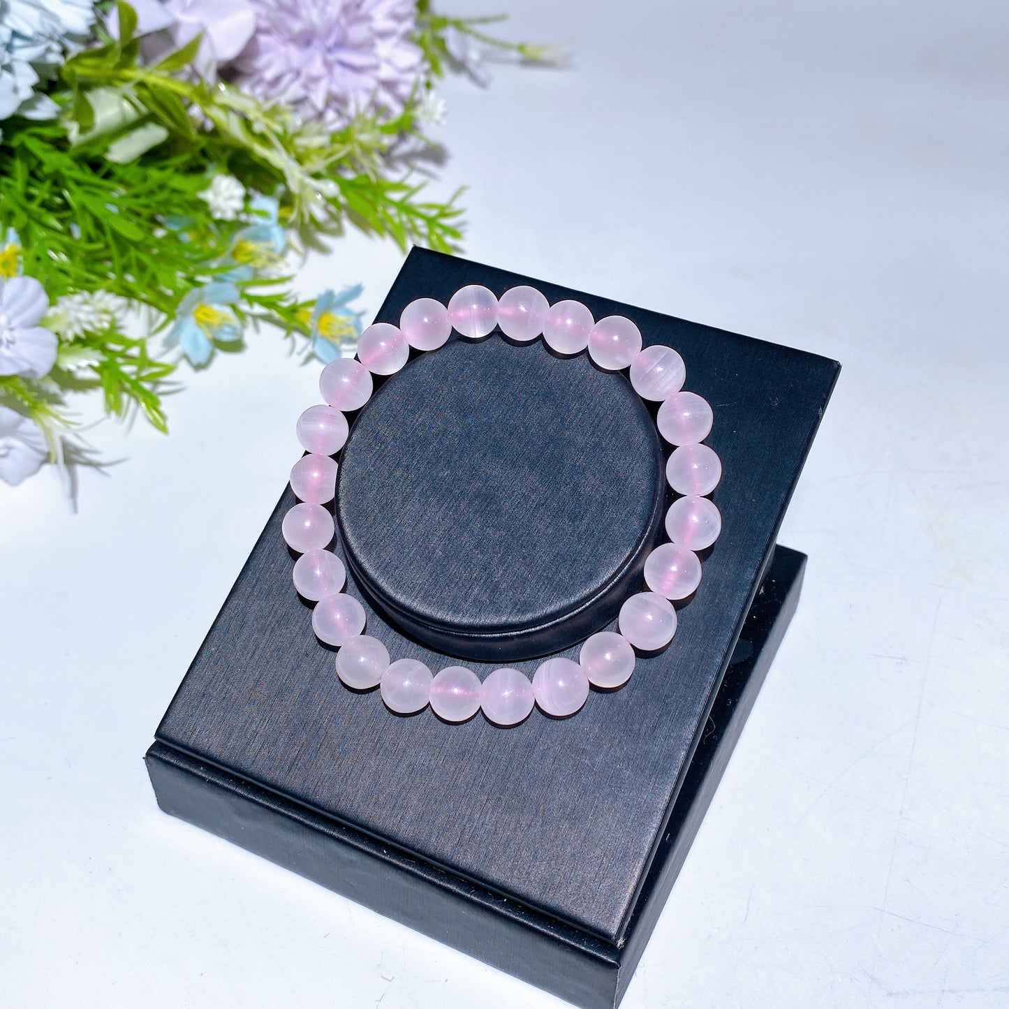 8mm UV Reactive Pink Calcite Bracelet Crystal Healing Bulk Wholesale
