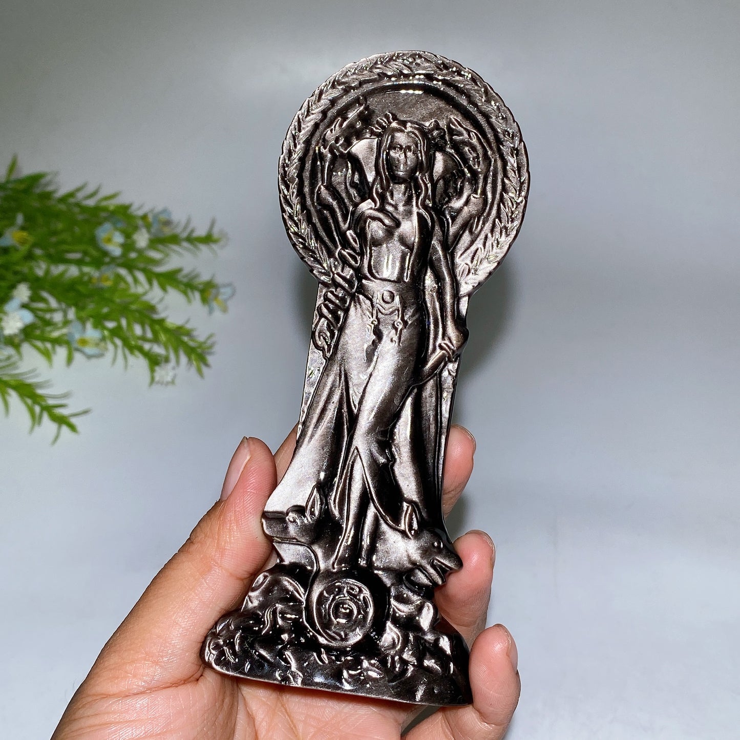 15cm Silver Obsidian Hecate Carving Crystal Healing Bulk Wholesale