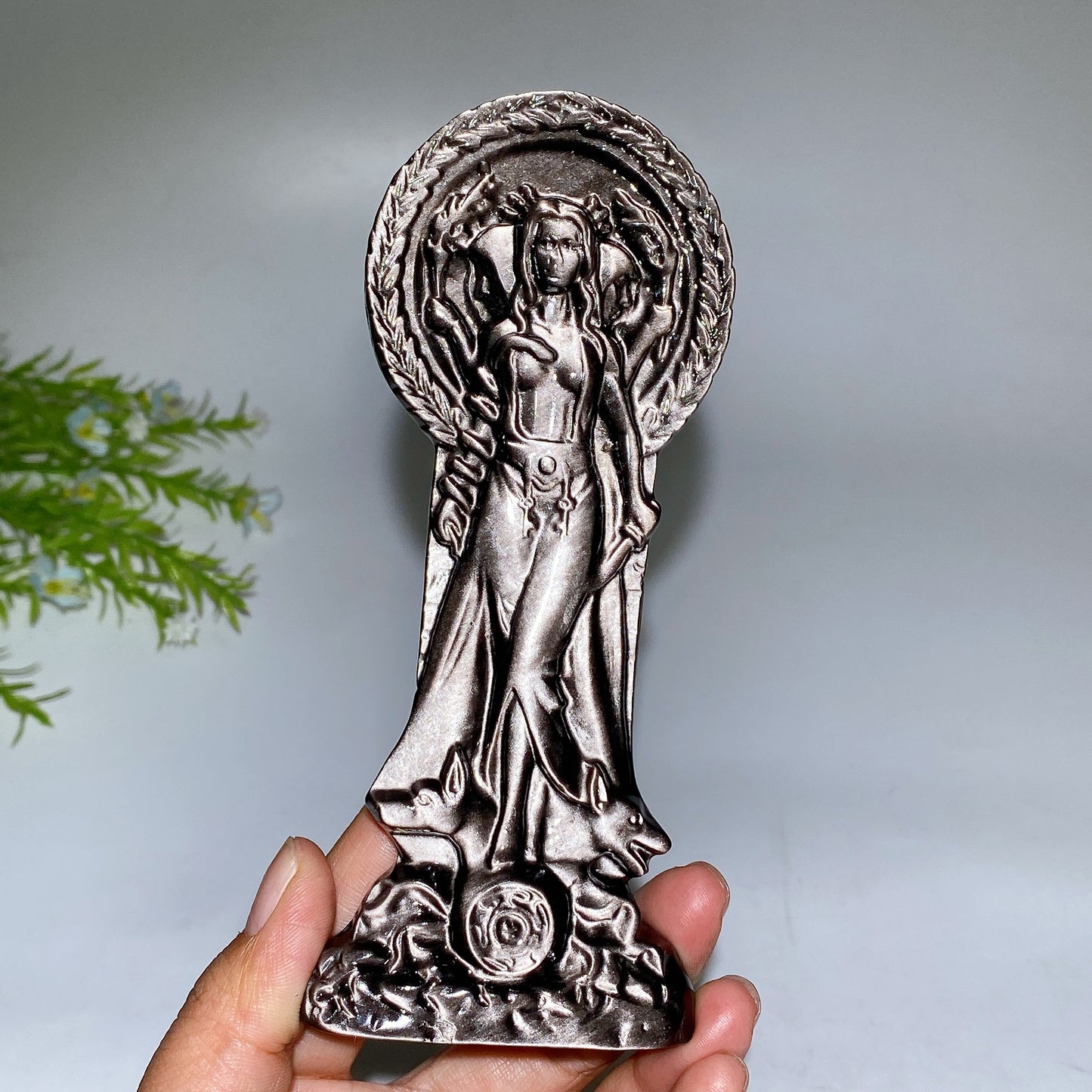 15cm Silver Obsidian Hecate Carving Crystal Healing Bulk Wholesale