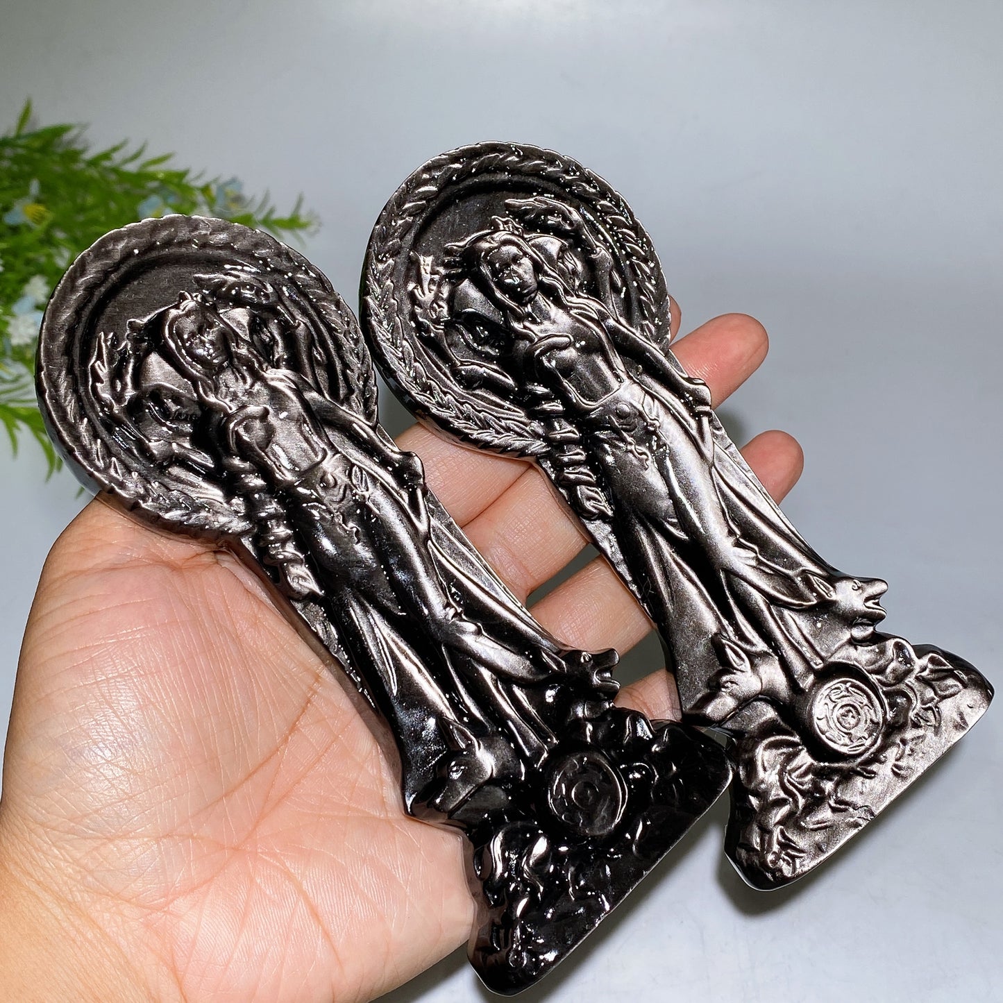 15cm Silver Obsidian Hecate Carving Crystal Healing Bulk Wholesale