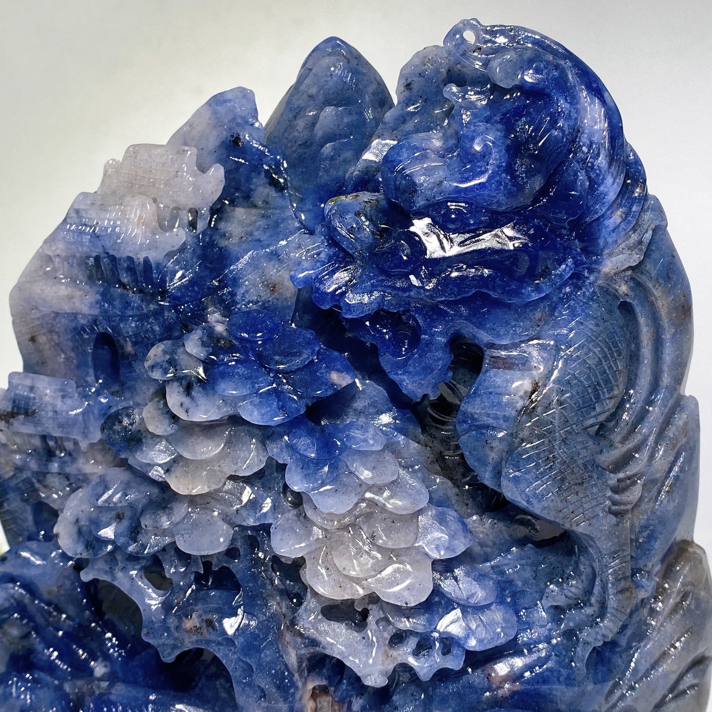 18cm Unique Hand Carved Sodalite Landscape with Dragon Carving Free Form Crystal Healing Bulk Wholesale